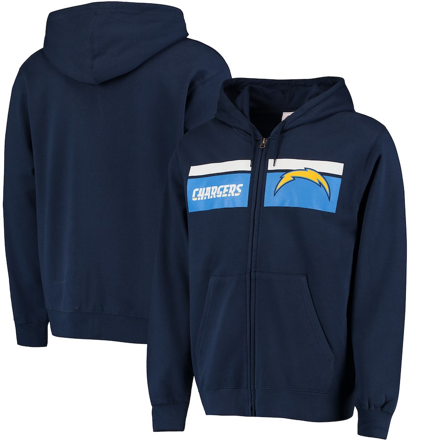 Men's Los Angeles Chargers Navy Majestic Touchback Full-Zip NFL Hoodie